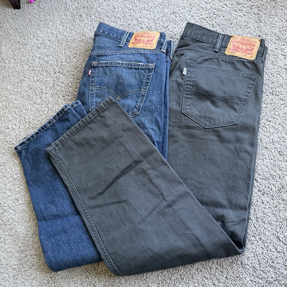 Levis 505 559 Mens Jeans Lot‎ 2 W40 Dark Blue Faded Black Regular Relaxed Fit
